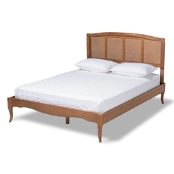 Baxton Studio Marieke Vintage French Inspired Ash Wanut Finished Wood and Synthetic Rattan Queen Size Platform Bed